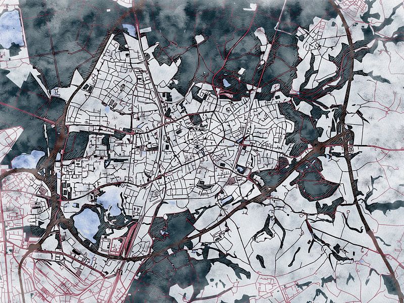Map of Ratingen with the style 'White Winter' by Maporia