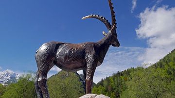 Statue of the Mountain Goat at Lake Jasna in the surroundings of Kranjska Gora in Slovenia by Gert Bunt