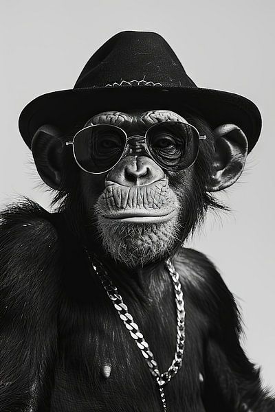 Portrait of a chimpanzee with hat and glasses by Poster Art Shop