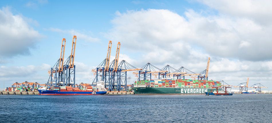 Container ships at the container terminal in the port of Rotterdam by ...