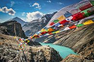 De gebedsvlaggetjes wapperen in de bergen, Tibet van Rietje Bulthuis thumbnail