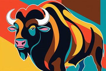 Kleurrijke Pop Art Stier van Imperial Art House