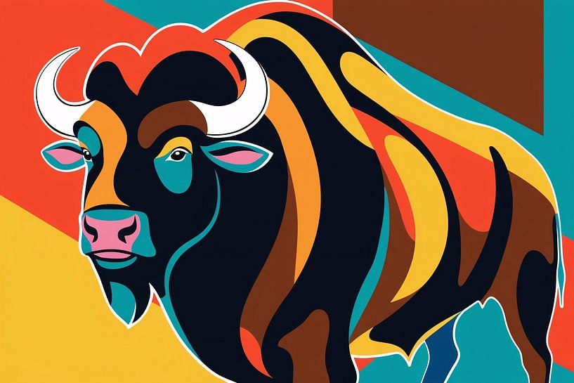 Kleurrijke Pop Art Stier van Imperial Art House
