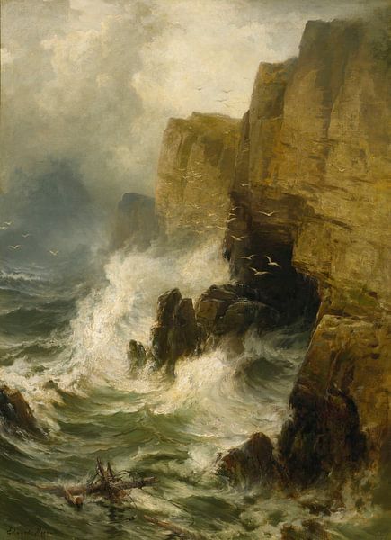 Cliffs In A Storm, Edward Moran by Masterful Masters