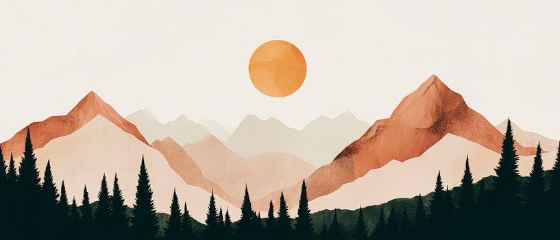 Sunset over mountainous valleys by Poster Art Shop