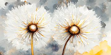 Dandelions met pluizenbollen /Paardenbloemen van Pieternel Fotografie en Digitale kunst