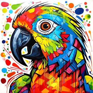 Kleurrijke pop-art papegaai van ARTemberaubend