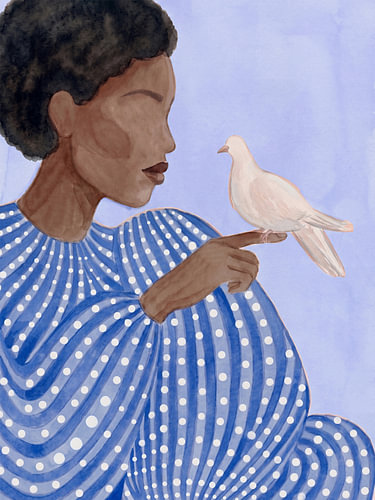 Femme sereine et colombe