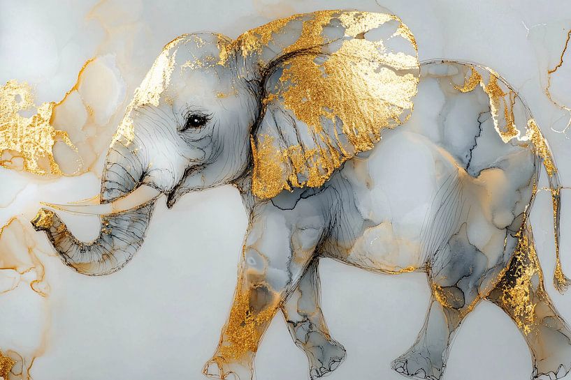 Abstrakter Elefant mit goldenen Akzenten von Imperial Art House
