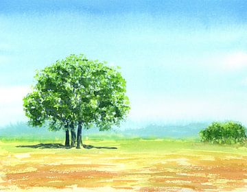 Peaceful Summer Landscape Watercolour Painting by Karen Kaspar