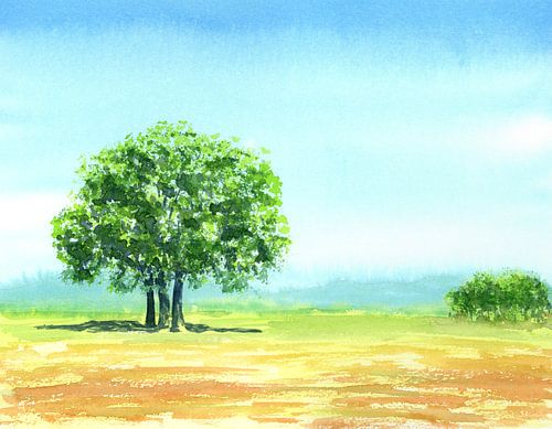 Paysage d'été paisible Aquarelle