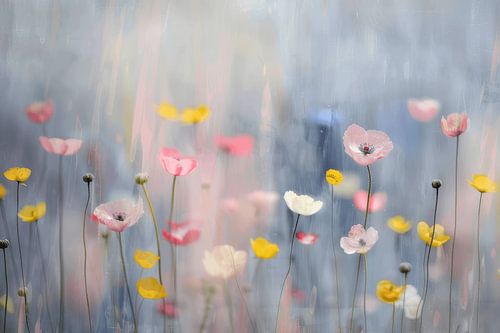 Champ de fleurs aux couleurs pastel