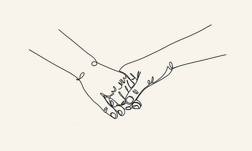 Lijntekening van twee handen die vasthouden