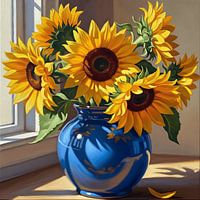 Sonnenblumen in einer blauen Vase
