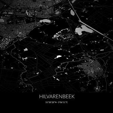 Zwart-witte landkaart van Hilvarenbeek, Noord-Brabant. van Rezona