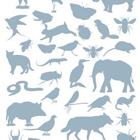 Collage aus Tier-, Vogel- und Insektensilhouetten von Jasper de Ruiter