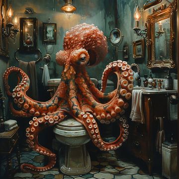 Ein Oktopus Beim Putzen des Badezimmers in Illustration