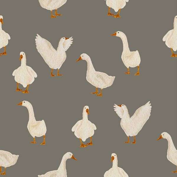 Charming Geese Pattern – Watercolor Illustration by Atelier Nadine