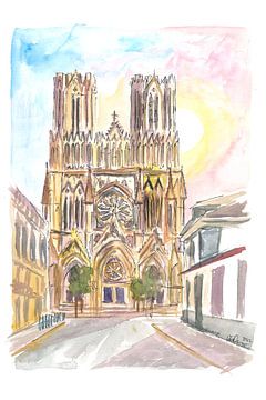 Monumentale Kathedrale von Reims Aquarell-Impressionen