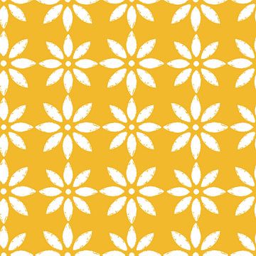 White Floral Forms on Soft Yellow Background by SoftNature Patterns