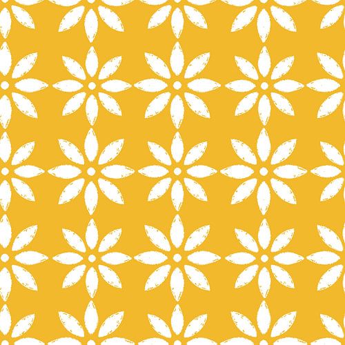 Formes florales blanches sur fond jaune doux