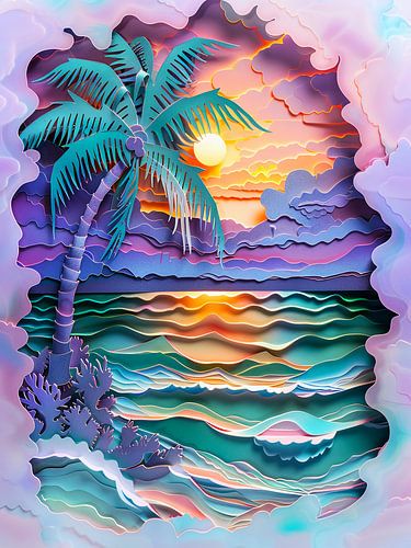 Zonsondergang in Hawaii gesneden kunstwerk