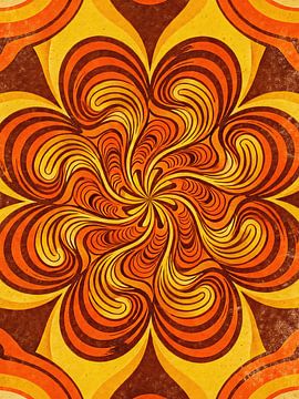 PSYCHEDELIC Optische Blumenspirale – Groovige geometrische hypnotische Mandala-Reflexion im Stil der 70er Jahre von Minggu Galeri