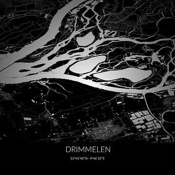 Black-and-white map of Drimmelen, North Brabant. by Rezona