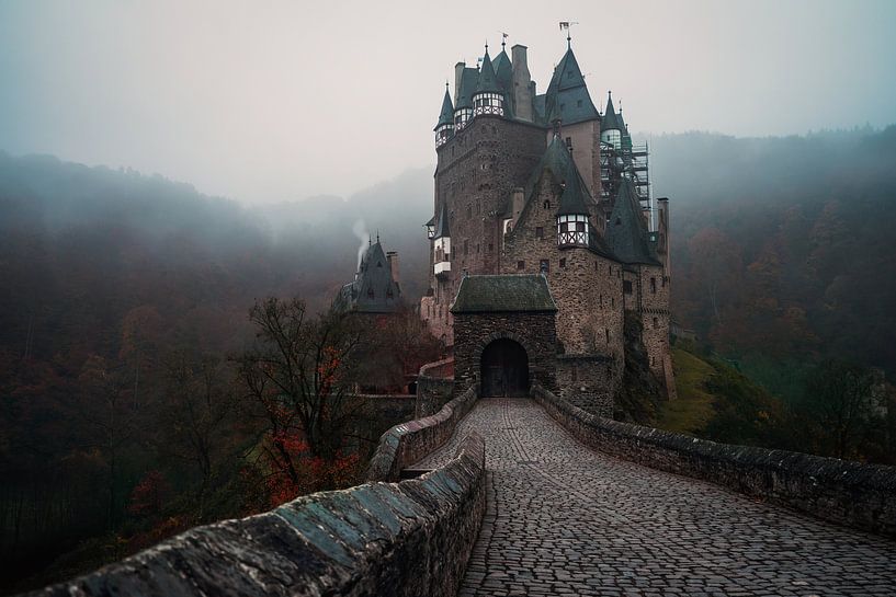 Mistige ochtend bij Burg Eltz in Duitsland van Edwin Mooijaart