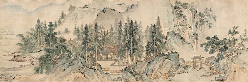 Dai Jin,Riverside pine hut, Chinese Landscape by finemasterpiece