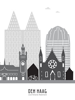 Skyline illustratie stad Den Haag zwart-wit-grijs