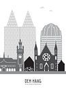 Skyline illustratie stad Den Haag zwart-wit-grijs van Mevrouw Emmer thumbnail