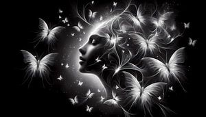 Déesse noire et blanche des papillons de lumière - Art mystique