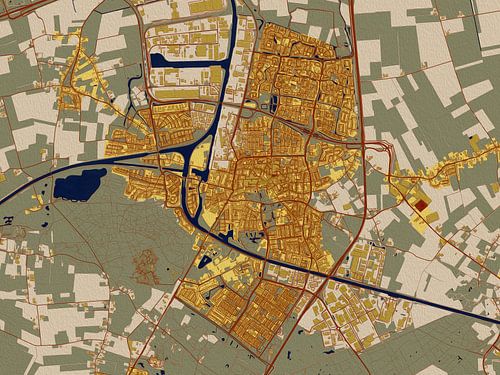 Kaart van Oosterhout in de stijl van Gustav Klimt