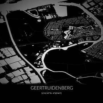 Carte en noir et blanc de Geertruidenberg, Brabant-Septentrional. sur Rezona