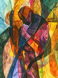 Woman Veil | Yellow Abstract Shapes by ARTEO Paintings