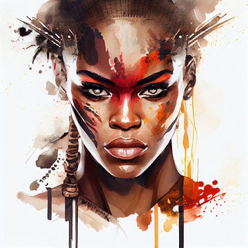 Watercolor African Warrior Woman #3 by Chromatic Fusion Studio