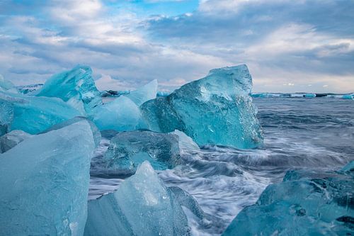 IJsland, Diamant Beach, ijsbergen op het strand