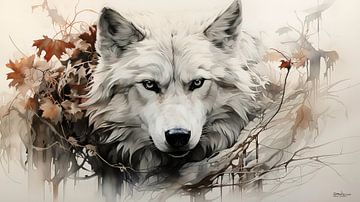 tekening van een witte wolf van Gelissen Artworks