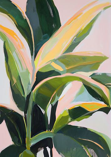 Plant schilderij fauvisme groen botanisch pastel neon