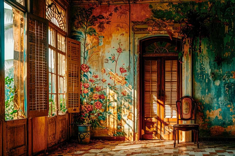 Tropischer Verfall – Farbenfrohe Urbex-Fotografie von BowiScapes Abstrakt und digitale Kunst