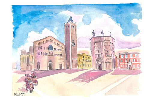 Parme Piazza Duomo Scène d'aquarelle