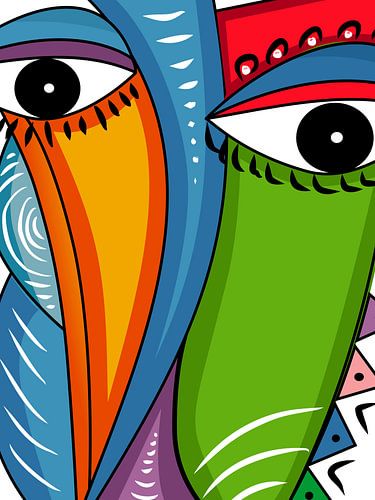 Zwei abstrakte Gesichter mit kräftigen Farben