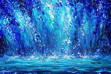 Dynamische abstracte waterval in blauwe tinten van De Muurdecoratie