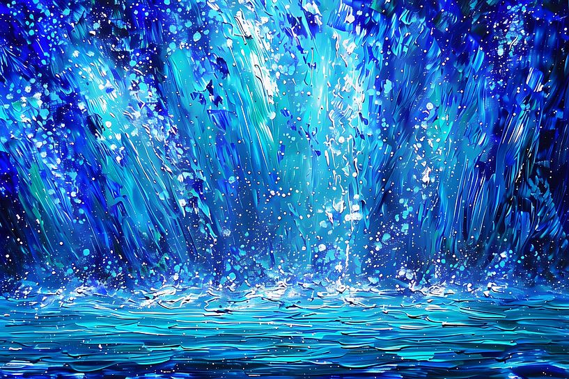 Dynamische abstracte waterval in blauwe tinten van Art & Soul Creations