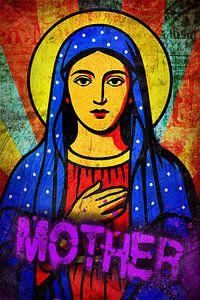 Mère en néon, Madonna moderne en version pop art avec graffiti