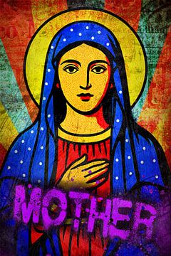 Mother in neon een moderne Madonna in popart uitvoering met graffiti van Dutch Art Works