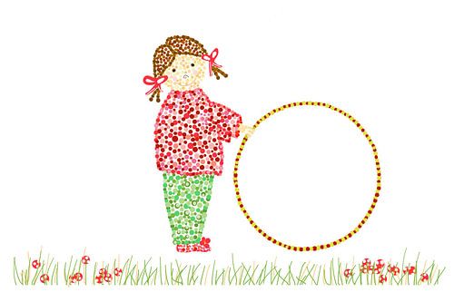 Digital art artwork GIRL WITH A HOWLER IN HER HAND. A sweet work in the pointillism style