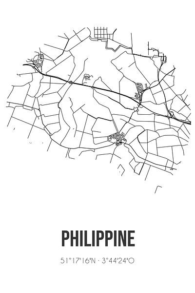 Philippine (Zeeland) | Map | Black and white by Prints of Place