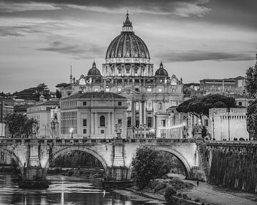 Rom - Vatikan - Engelsbrücke - Castel Sant'Angelo in Schwarz-Weiß